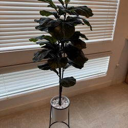 Faux Fiddle Leaf Plant W/ Pot And Stand