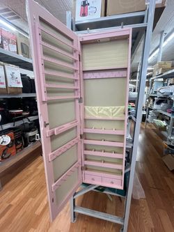 Pink Standing Jewelry Armoire Cabinet