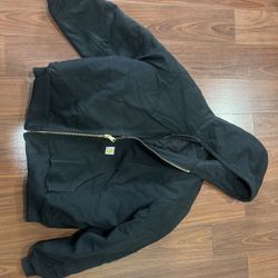 Carhartt Jacket Mens XL Black 0J0140-M Canvas Hooded Quilted Work Coat