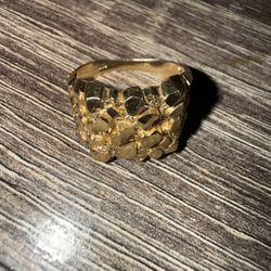 14k nugget ring and rope chain and pendant