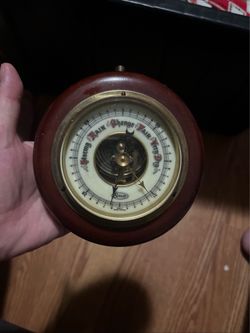 Vintage Stellar Barometer West Germany Wooden Metal Ship's Wheel Metal Face Old