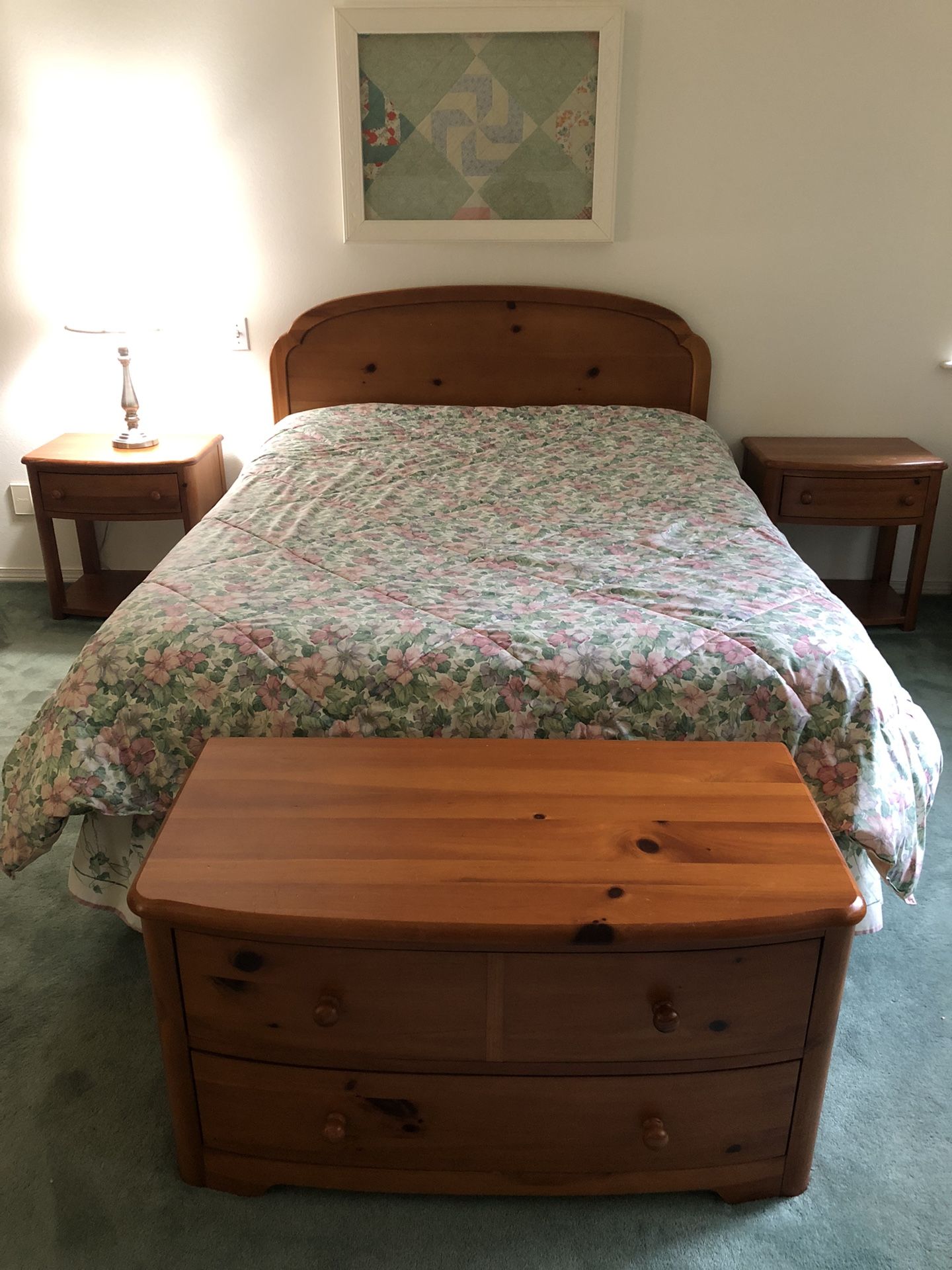 Queen Bed Frame w/ Night Stands, Blanket Chest and 6 Drawer Tall Boy Chest