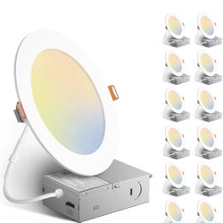 Amico 12 Pack 6 Inch 3CCT Ultra-Thin LED Recessed Downlight with Junction Box, 3000K/4000K/5000K Selectable, 12W Eqv 100W, Dimmable LED Can Lights, 10