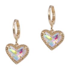 14k Gold plated Iridescent Crystal Heart Hoop Dangle earrings