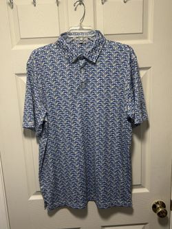 Straight Down Polo Golf Shirt Men’s Medium Van AOP Pattern UPF 50 Blue