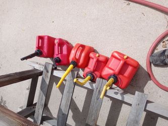 Set of 5 Red Plastic Gas Cans with Spouts