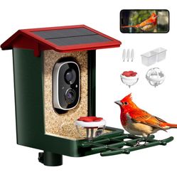 Smart Bird Feeder with Camera Solar Powered, 2K HD Video, AI Bird Species Identification, Instant Arrival Alerts, Weatherproof Design for Effortless B