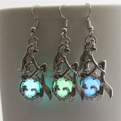 Gorgeous Stunning Blue Luminous Solar Glow Mermaid Earrings