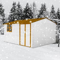 12x10 Ft Metal garden sheds outdoor storage sheds white+yellow with window