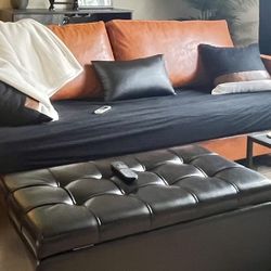 SIMPLIHOME Sienna Wide Transitional Rectangle Storage Ottoman Bench Vegan Faux Leather, Assembled, for The Living, Entryway and Family Room, 33 inch, 