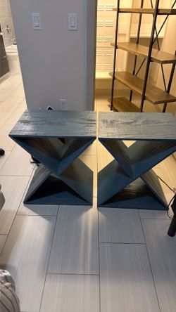 Set of 2 Blue Wood X-Base Side Tables or nightstands