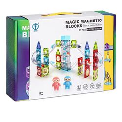 Magnetic Tiles- Building Blocks for Kids (75 Pieces) Elevator Marble Run | 3D STEAM Toys for Kids | Boys Girls