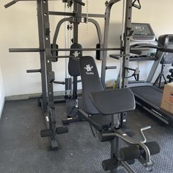 Vesta Fitness Smith Machine 1001 w/Bench Attachment | 245lb Cast Iron Olympic Weights | 7ft Olympic Bar | Fitness | Gym Equipment | FREE DELIVERY 🚚 