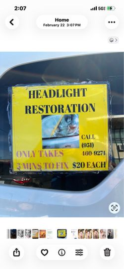 Headlights Restoration done professionally in Riverside... I come to you $20 Each Headlight