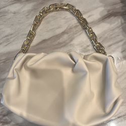 Beige PU leather Bag With Chain Detail