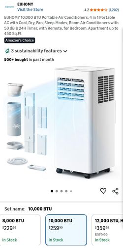 NEW IN BOX-EUHOMY 10,000 BTU Portable Air Conditioners, 4 in 1 Portable AC with Cool, Dry, Fan, Sleep Modes, Room Air Conditioners with 50 dB & 24H Ti