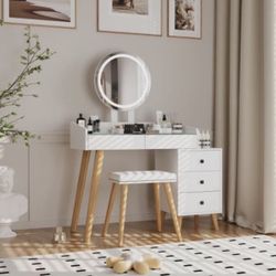 NEW in box LED vanity – glass top + mirror + stool