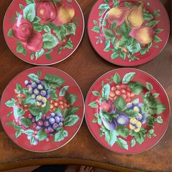 Set Of 6 Sakura Table Burgundy Desert Plates 2 Designs