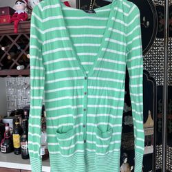Green striped hoodie sweater size S