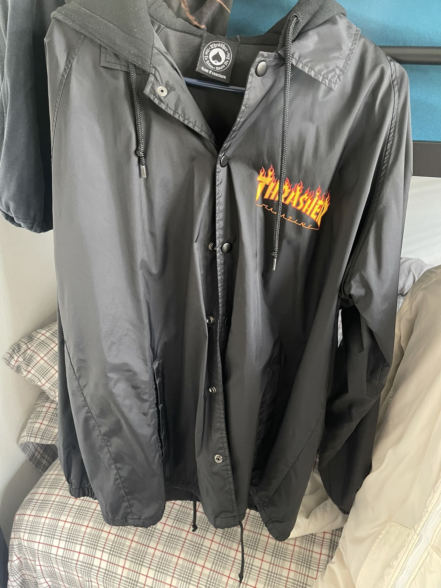 Thrasher, black, hooded windbreaker XL