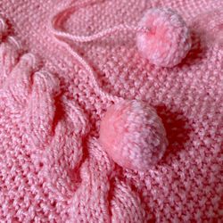 Hand Knitted Girls Poncho Set, Pink, Girl Size 10, Doll Size My Twin Doll