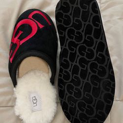 Brand New Men’s UGG Slippers Black/Red Suede 