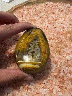 Polished Agate Stone with Crystal Druzy Center