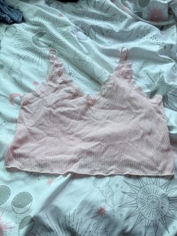 Pink Ribbed Lace Trim Bralette
