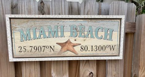 Vintage Style Heavy Wood Sign Miami Beach Starfish Latitude