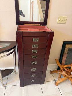 Tall Wooden Jewelry Armoire with Mirror