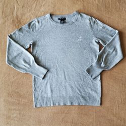 Gray Rhinestone Heart Pullover Crewneck Sweater Small