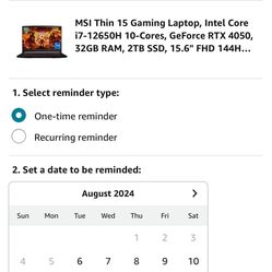 MSI THIN 15 Gaming Laptop, Intel Core, I7-126OH 10-Core 32GB, 2TB