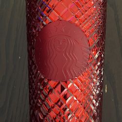 Starbucks Cold Cup Tumbler Holiday Red Jeweled 24oz Venti Embossed Textured 2021