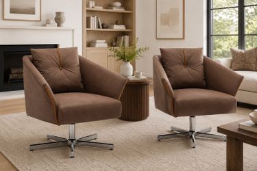 Set of 2, Modern faux leather Accent Chair Swivel for Living Room Upholstered Swivel Chairs Desk Chair Arm Chair with Metal Legs