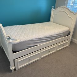 White Twin Trundle Bed with Corner Desk