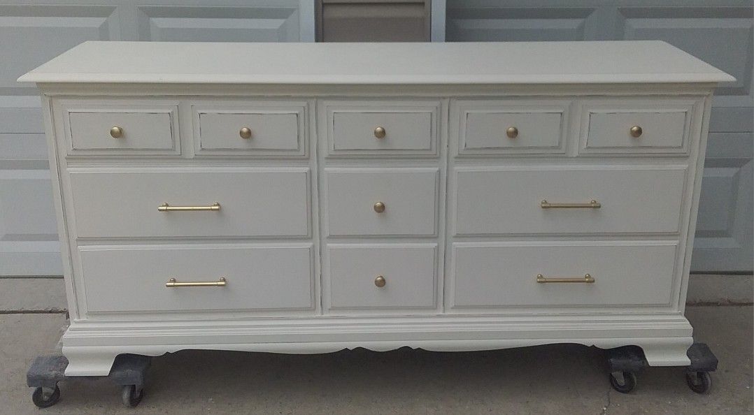 Gorgeous Haywood-Wakefield Oak Triple Dresser with 9 Drawers