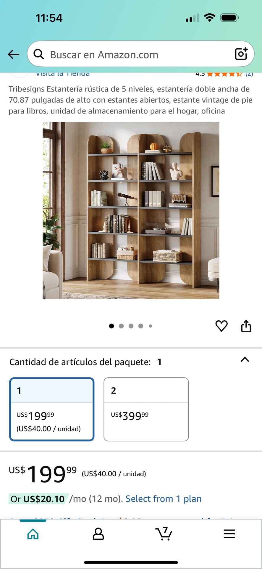 Tribesigns 5-tier rustic bookcase, 70.87 inch wide double shelf