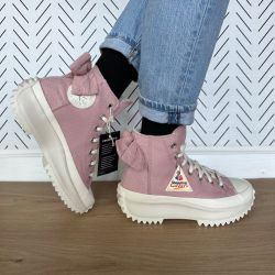 ⭐Converse Sz 8.5 Women shoes Run Star Hike Hi Dusty pink embroidered Bow A09781C