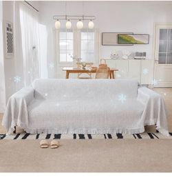 White Sofa Cover with Ruffle Trim