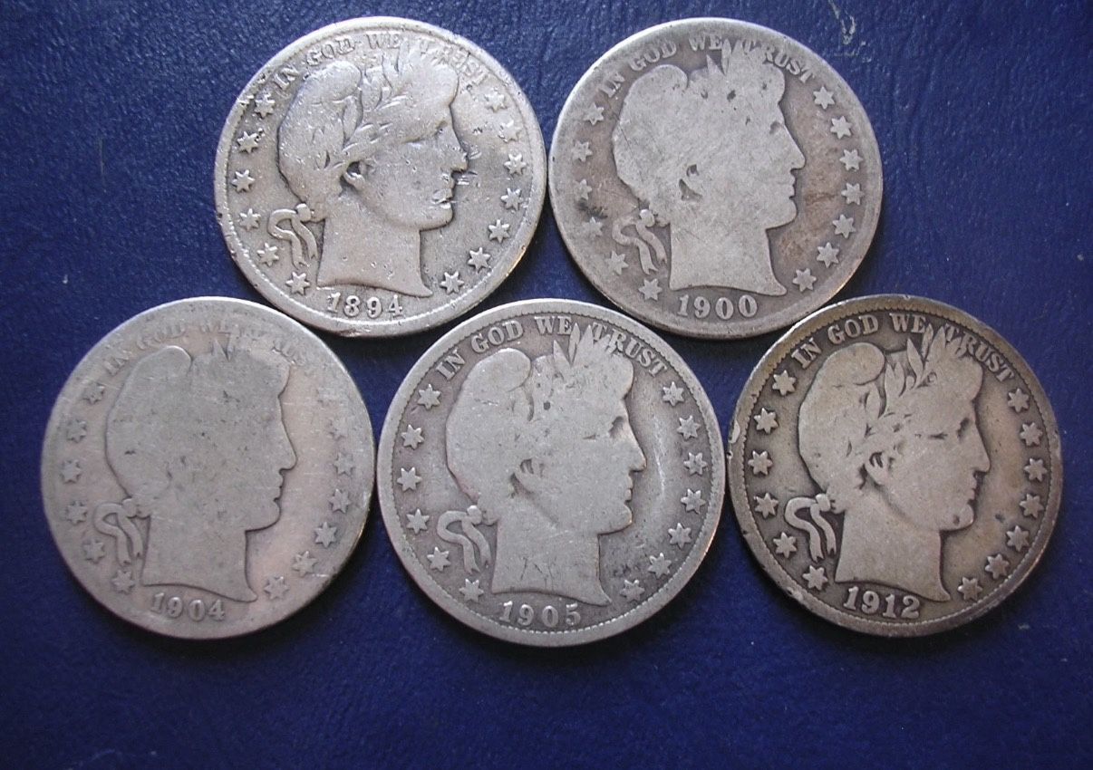 Key Dates - Silver 1894-S 1900-S 1904-S 1905-S & 1912-S BARBER HALF DOLLARS