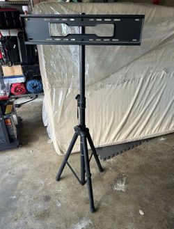 Portable TV Tripod Stand Tilt Mount for 32-70 inch LED LCD OLED Flat Screen TVs/Monitors, Height Adjustable Foldable Mount Stand, Black Floor Display