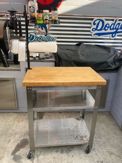 Stainless Steel Cart with Butcher Block Top BBQ