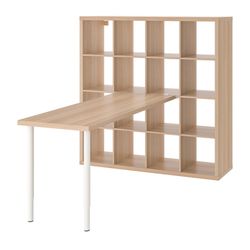 KALLAX/LINNMON desk combination, 147x139x147 with, white oak effect with 2 tables
