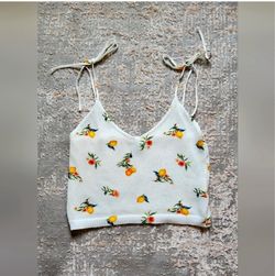 White Lemon Print Tie-Strap Crop Top