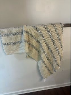 Ivory & Silver Sparkle West Elm Throw Blanket