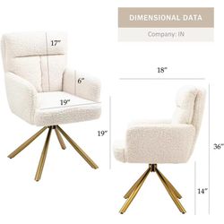 Teddy Office Desk Chair No Wheels, Modern Swivel Vanity Chair with Gold Legs, Wide Seat Computer Task Chair for Home Office (Beige)