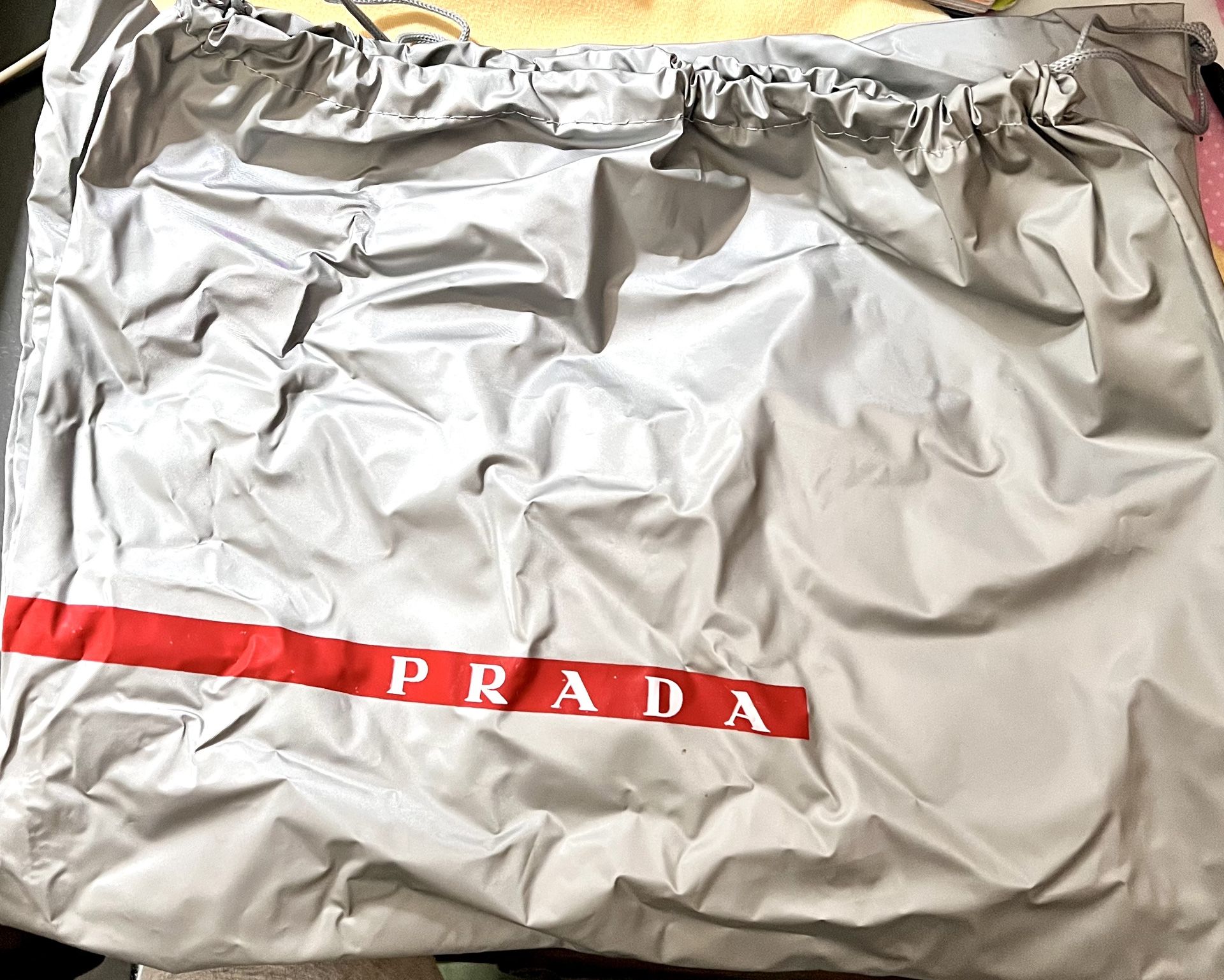 NWOT Authentic XXL Prada Vinyl String Dust Bag, Silver 28x18 RARE SIZE!