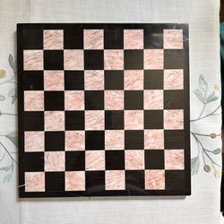 Handcrafted Marble & Pink Onyx Chess Board – 13.5” Square – Elegant Stone Art for Decor or Play