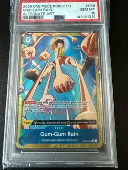 2025 ONE PIECE PRB02 GUM-GUM RAIN ALTERNATE ART PSA 10