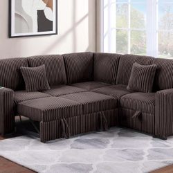 Brand New Brown Corduroy Sectional Sofa Storage Sleeper 